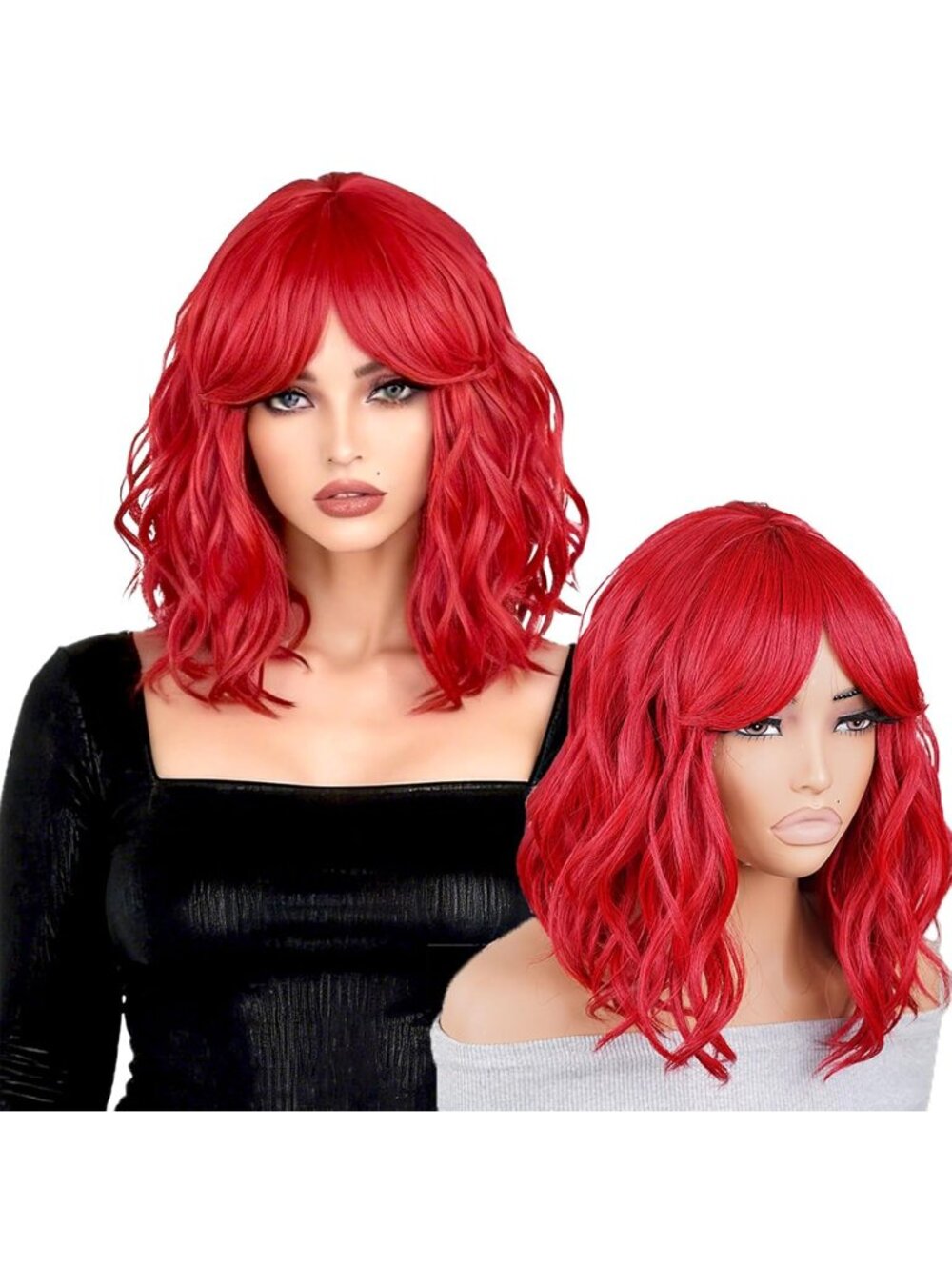 Women's RED6-2 Ombre Bob Party Wig with Bangs Short Curly Synthetic